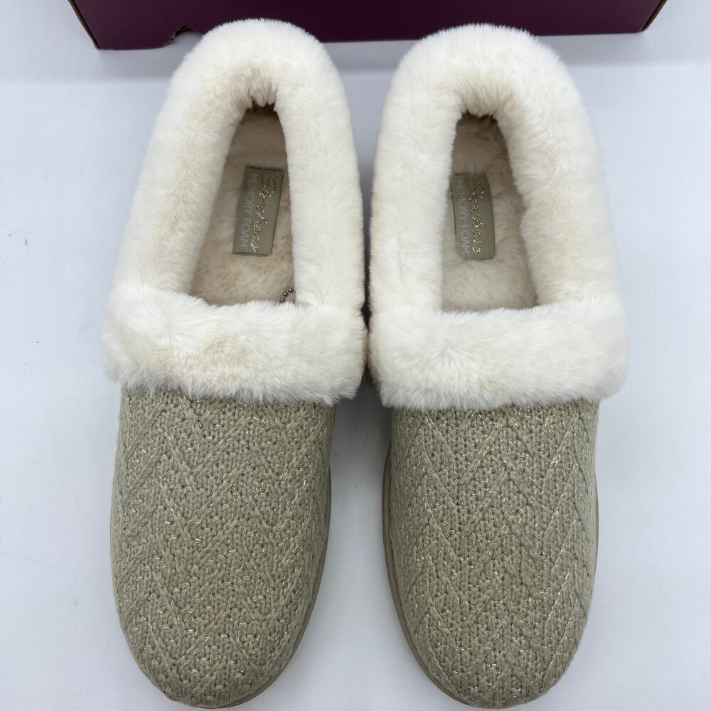Skechers Cozy Lite Sparkle Knit Slippers Sweet Walk Natural 11 Medium